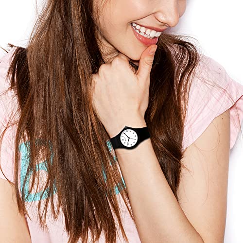 JewelryWe-Kinderuhr-Analog-Quarz-30m-wasserdichte-Armbanduhr-Kinder-Klassische-Einfache-Silikon-Armband-Uhren-fuer-Junge-Maedchen-Jugendliche-SchwarzWeiss