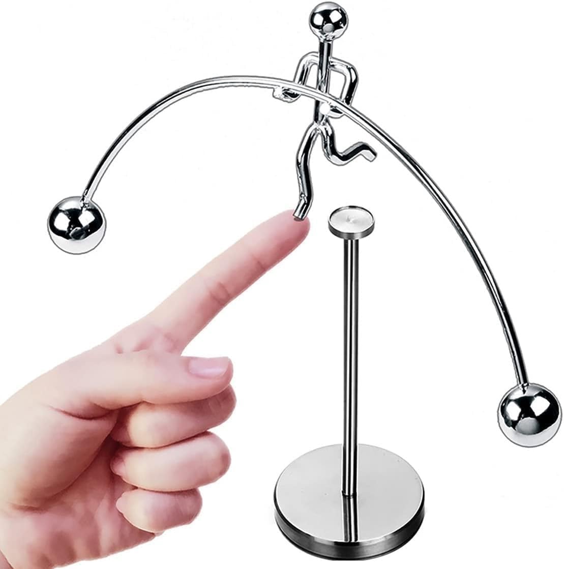 FRYIO Adult Stainless Steel Balancing Toy | Engular Momentum Silver Pole Balancing Man | Stress Relief Motion Toy (Pole Balancing)