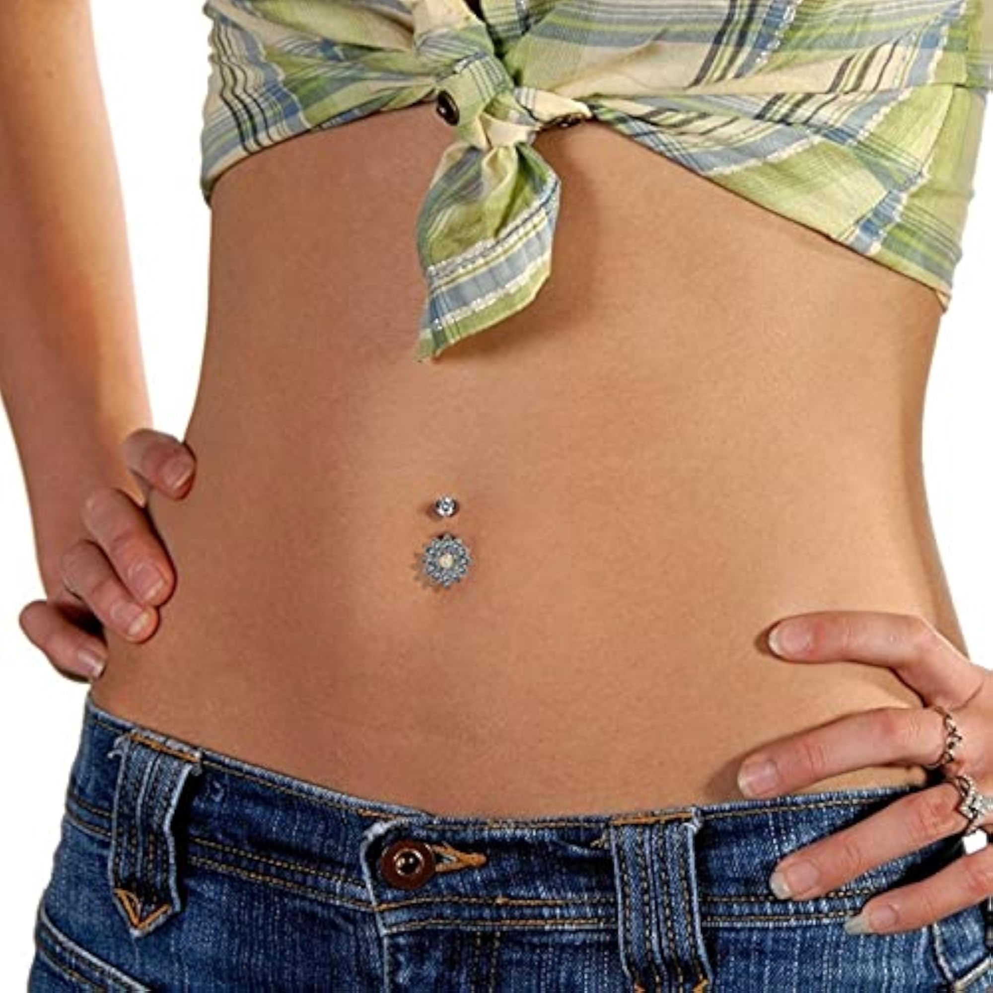 Body Ring Stainless Steel 8PCS Rhinestone Belly Ring