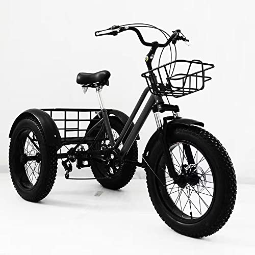 Triciclo para adultos BONOOL, bicicleta urbana de 3 ruedas con 7 velocidades, neumáticos gruesos de 20 pulgadas, asiento ajustable y canasto trasero grande miniatura 1