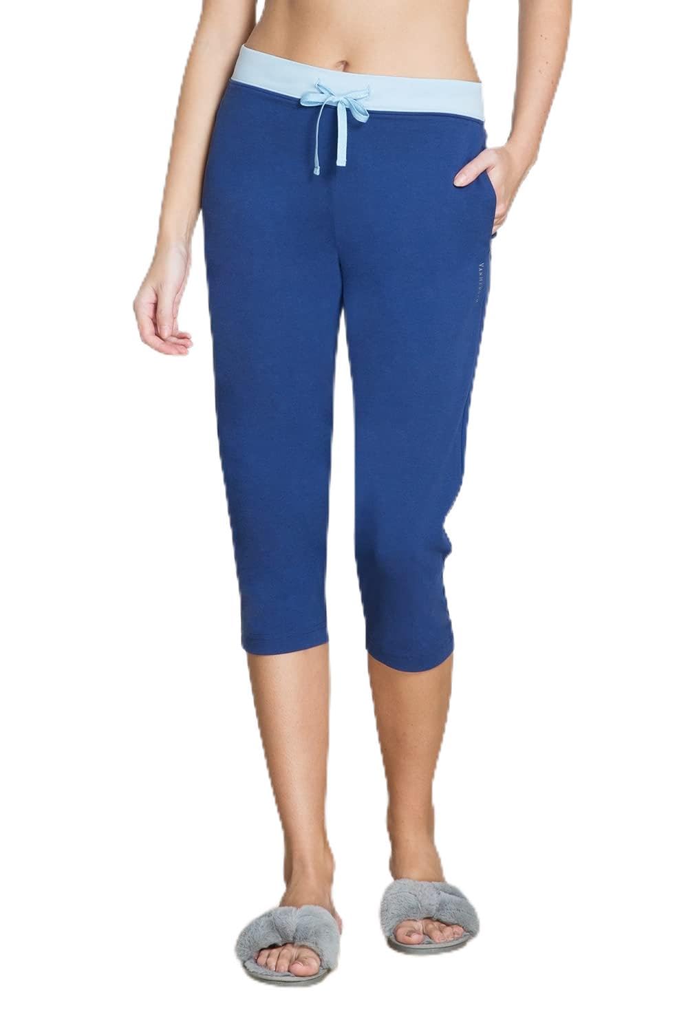 van heusen Women's Relaxed Fit High Rise Drawstring Waist Reflective Trim Solid Lounge Capri-picture-35