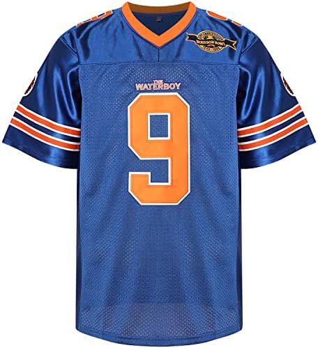 Bobby Boucher #9 The Waterboy Adam Sandler Movie Mud Dogs Bourbon Bowl Football Jersey (Blue, X-Large)