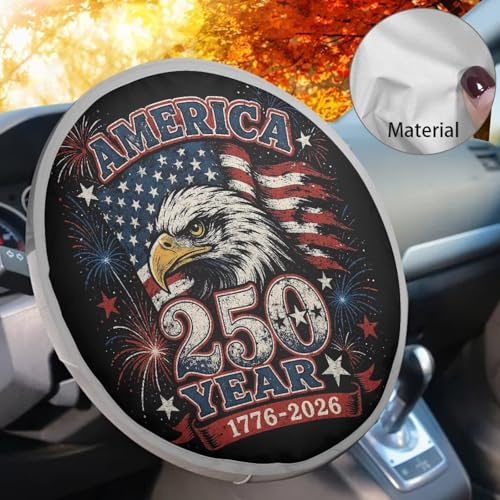 Image of Steering Wheel Cover Protector for Blocking Sun & Heat American 250 Years 1776-2026 Car Steering Wheel Cover Sun Shade Universal Car Accessories for Cars Truck SUV