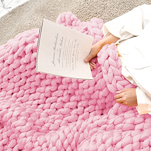 Eastsure Chunky Knit Blanket Sofa Throw Hand-Made Bulky Pet Bed Chair Mat Rug,Pink,40"X47" #TOP2