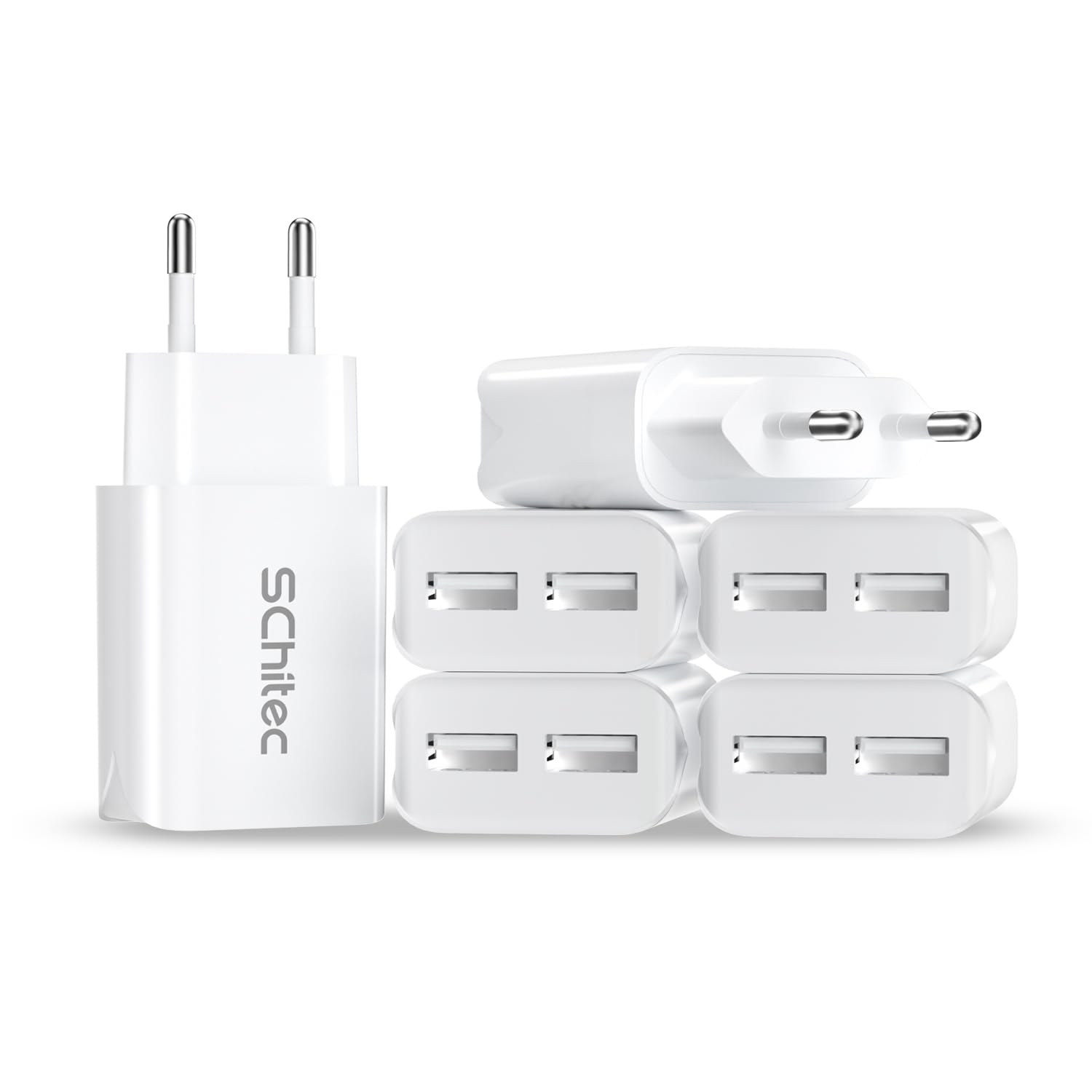 Caricatore USB da Muro 2 Porte 6Pack Caricatore USB 5V/2.1A CaricabatterieSCHITEC USB Presa Adattatore USB Spina USB Universale per iPhone 14 13 12 11 Pro Max,Samsung M20 S10 Huawei P30 P20 Lite