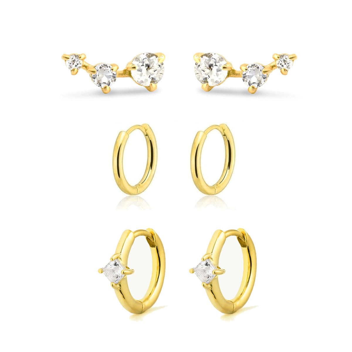 Gold/Silver Earrings for Women Trendy Jacket Studs Earrings Stack 14k Gold Plated Small Hoop Huggie Earring Sets for Multiple Piercing Everyday Ear Cartilage Earring - Gold Jewelry Gifts For Women