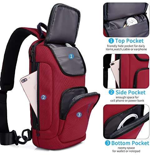 Image of BANGE Sling Bag for Men,Shoulder bags Crossbody Sling Backpack for Men and Women, Red, Durable