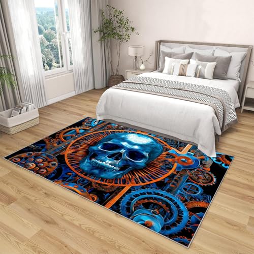 Tapis lavable en machine steampunk bleu avec envers antidérapant - 4
