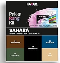 Kadam Pakka Rang Fabric Dye for Clothes Permanent | Sahara Multicolour Combo | Jeans Brown, Jeans Black, Jeans Blue, Olive Green, Beige | 5 Sachets Fabric Dye with 5 Sachets DyFix Color Fixer