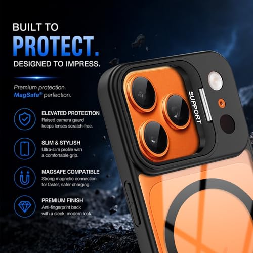 Image of A rtistque Clear Back Cover Case for iPhone 17 Pro | Compatible with Mag-Safe | Built-in Adjustable Camera Stand | Shockproof TPU Bumper | Premium Transparent Design | iPhone 17 Pro Back Cover - Black