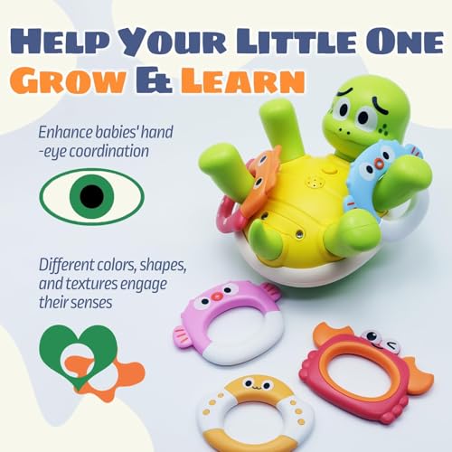 Sizobi Baby Bath Toys, Rechargeable Turtle Bath Toy Sprinkler for Toddler with 5 Rings, Bathtub Fountain Spray Toy, Pool Water Bath Toys for Kids Ages 1-3 Boys Girls Birthday Christmas Gifts - Image 5
