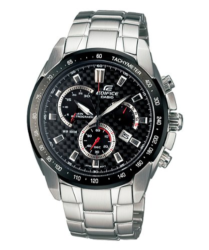 Casio Edifice EF-521SP-1AVDF Chronograph Watch with black dial and silver-tone stainless steel bracelet.
