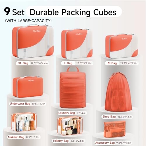 Image of 9 Set Packing Cubes for Travel, Gifts for Women Mom,Anti-Tearing Suitcase Organizer,OlarHike Vacation Essentials & Accessories for Cruise Ship