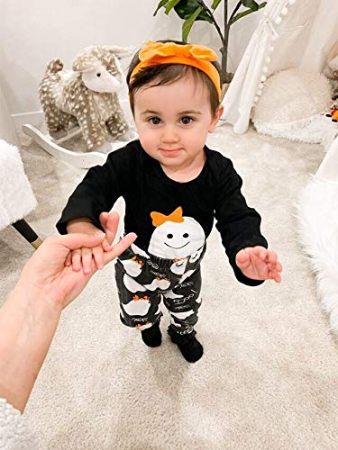 Infant Baby Girl Halloween Outfits Long Sleeve Rompers and Printed Pants with Headband 3pcs Set3