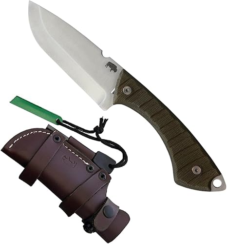 Lord & Field Frontiersman Cuchillo de supervivencia de hoja fija de acero 1095HC de 4.5 pulgadas, hoja lisa satinada - Molienda Scandi modificada -