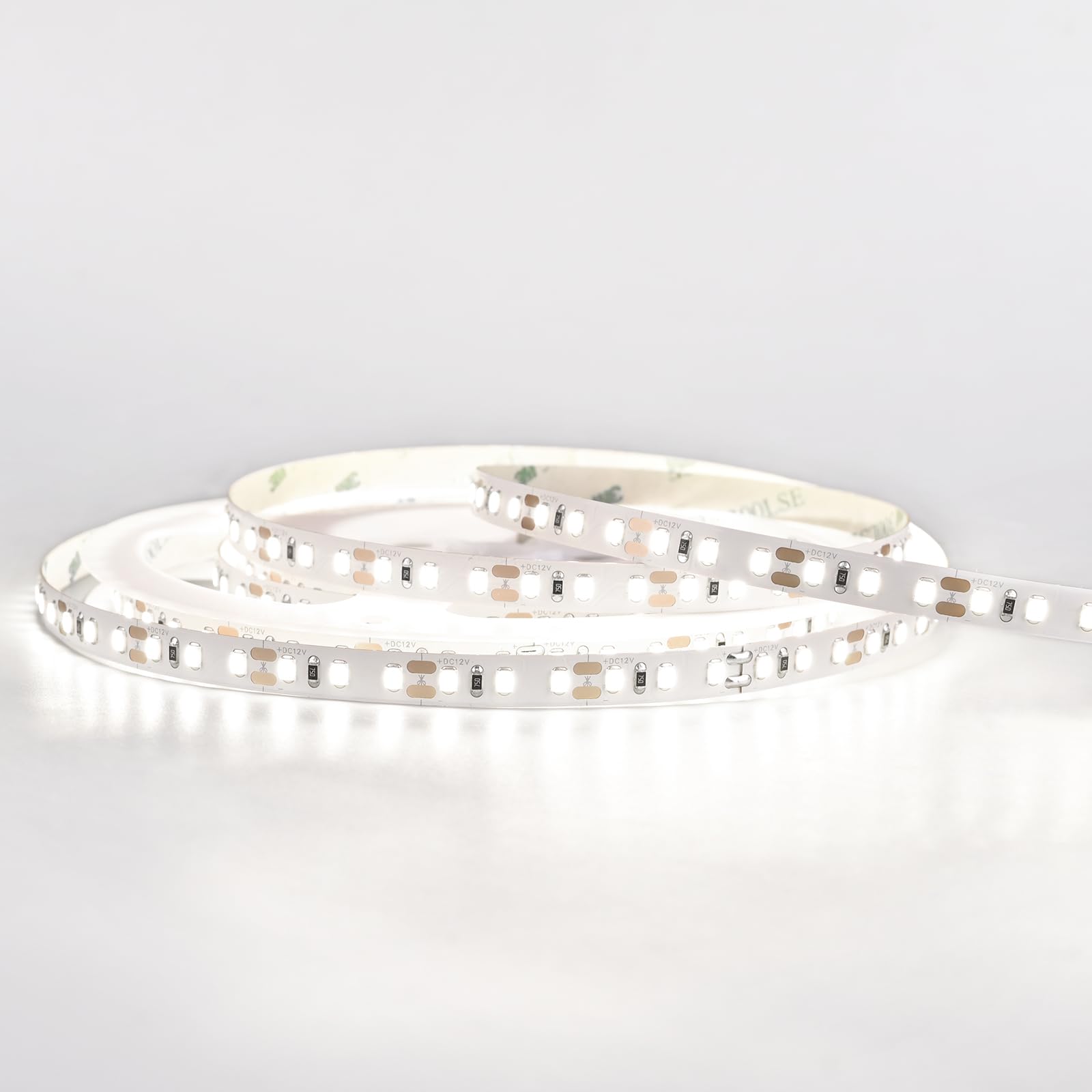 TUNICHX 12V LED Strip Lights SMD 2835 Dimmable Tape Light 16.4FT 6000K Cool White 600Leds Density UL Premium Ultra Bright CRI 90+ Strip for Ceiling Commercial Task Lighting(No Adapter or Controller)