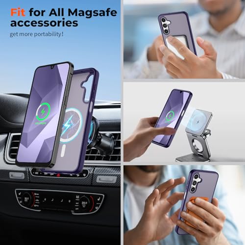 Image of SUPFINE Magnetic for Samsung Galaxy A16 5G Case with Screen Protector, (Built-in Magnets) (Military Grade Drop Protection) Slim Translucent Shockproof Phone Case,Dark Purple