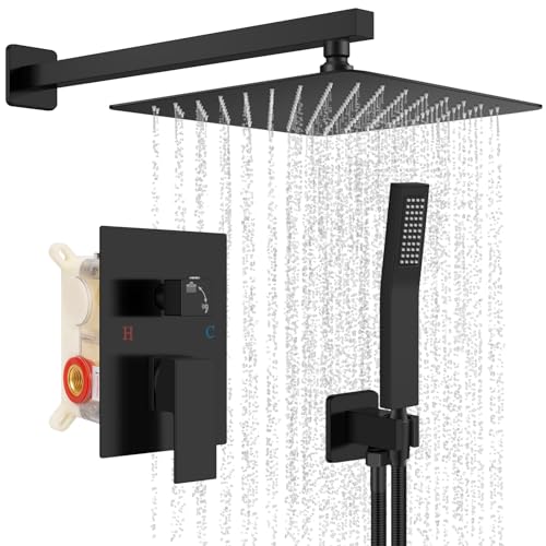 Baetuy AZHS040206H10 Black Shower System, Shower Faucet Set Bathroom Square Rain Shower Head And Handle Set cover