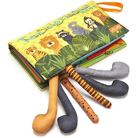 TUMAMA KIDS Cloth Books, Sensory Book Toys Soft 3D Jungle Tails, Squeaker and Crinkle Sound Bath Book Learning 0-3-6-9-12-18M Cover