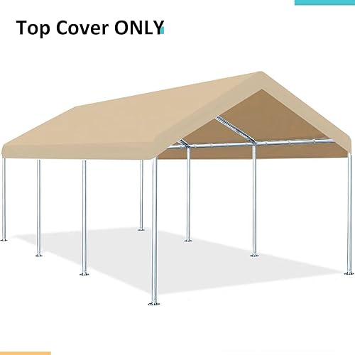 Miniatura 10 de Cubierta de toldo de repuesto para carport de 10 x 20 pies, cubierta de refugio de garaje, lona de 6.83 onzas con cuerdas elásticas de bola (solo