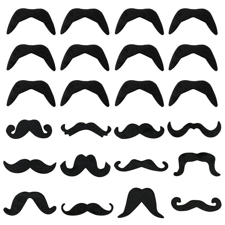 EUPSIIU 24 Pack Fausses Moustaches Auto-Adhésif Fake Moustache,Fausses Moustaches Auto-adhésives Assorties pour déguisement,pour fête costumée, fête d'anniversaire, déguisements (noir)