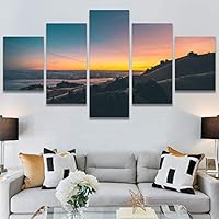 SIGNWIN 5 Panel Canvas Wall Art Sunset in The Mountains for Home Decorations Ready to Hang - 60