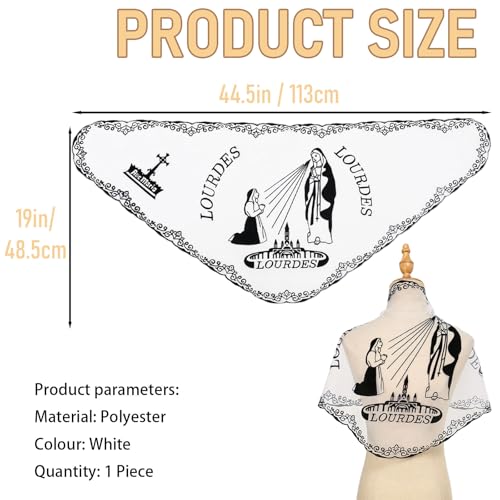 Hikiwin Our Lady Lightweight Tulle Lace Triangle Shawl, Hollow Mesh Lace Scarves Church Hijab Headscarf, White, 1 Piece — view 2