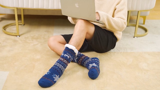 Calzini Invernali Uomo WEVIAS Foderati In Pile - Extra Spessi, Antiscivolo E Pelosi, Morbidi Per Dormire E Relax A Casa, Rombo Blu, Taglia Unica, Caldi E Confortevoli