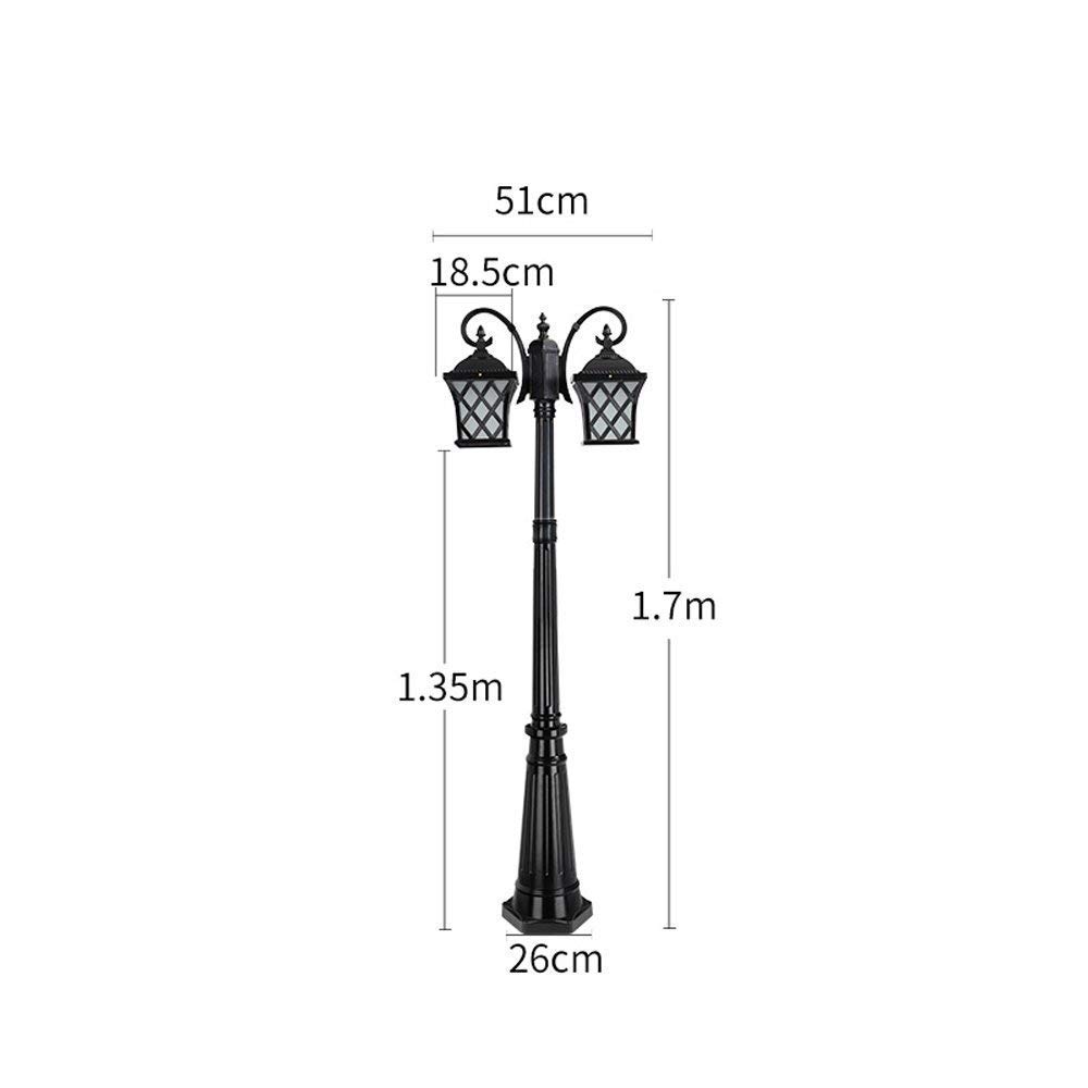 Farola Exterior Impermeable Vintage de 2 Luces, farola de Poste Alto Estilo Retro Europeo, Linterna de Cristal, lámpara de Calle con Columna de Aluminio para Patio, balcó,Bronze-260cm