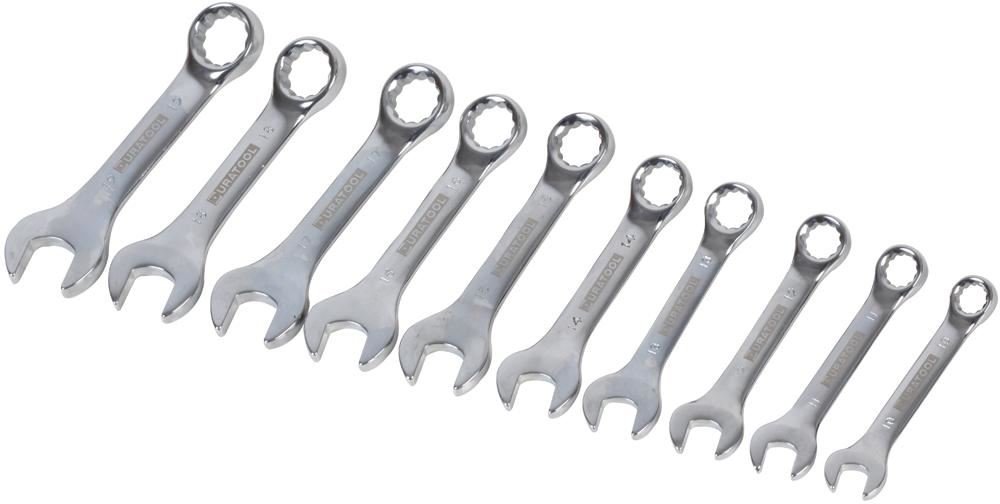 Duratool D03079 Polished Chrome Offset Stubby Combination Spanner Set, 10 Piece