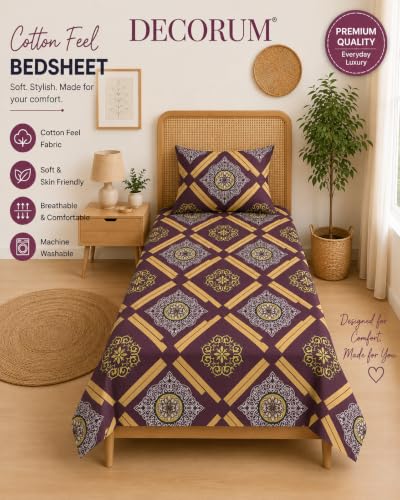 Image of DECORUM Glace Cotton Single Bedsheet with 1 Pillow Cover | Soft, Durable, Lightweight & Skin-Friendly Fabric| Suitable for Single /Diwan Bed Size