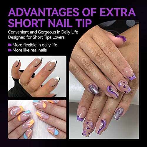 Gelike Ec Short Coffin Nail Tips: Xs Soft Gel Tips Coffin Shaped Full Cover Gel X Nails Pre Etched For Extensions - Pmma Resin Clear Strong False Press On Nails 120Pcs 12 Sizes, Extra Short Coffin #TOP2