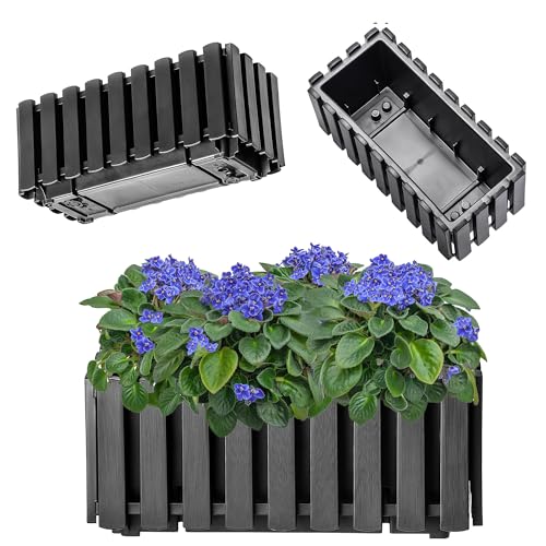 KADAX Blumenkasten, Balkontopf in 2 Größen, Blumentopf in Latten-Optik, Pflanzkübel im Landhausstil, Pflanzkasten mit Gummikorken, Leichter Übertopf (40cm / anthrazit)