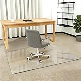 Tcyzest 90cm x 116cm Glass Office Chair Mat Heavy 1/5" Thick Premium Tempered Glass Duty Hard Glass Chair Mats -for Office Chair on Carpet or Hard Floor with 4 Anti-Slip Pads (20cm x 60cm)