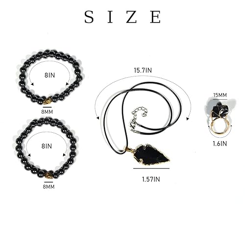 Miniatura 2 de Healing by Han Obsidian Hematite Guardian Crystal Set - 2pcs hematite bracelets, 1pcs obsidian necklace, 1pcs adjustable obsidian ring for