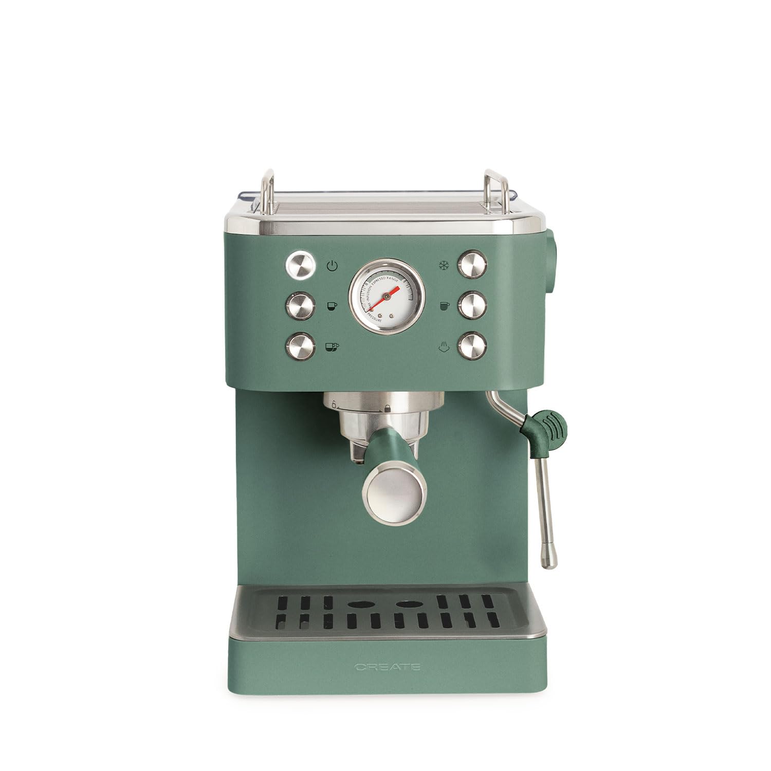 CREATE / THERA CLASSIC COLD BREW/Cafetera express verde sage/Función café frío, depósito 1,5L, brazo vaporizador, doble salida, semiautomática, café molido y monodosis ESE 55mm manómetro, 1350W