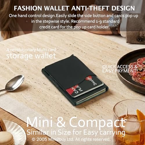 Image of Mini2buy Unisex Minimalist Aluminium Pocket Slot Upto 5-9 Cards for Credit | Debit | ATM | Business Visiting RFID Blocking (Mechanical Automatic Quick Access Button) Corporate Gift (Popup Black)