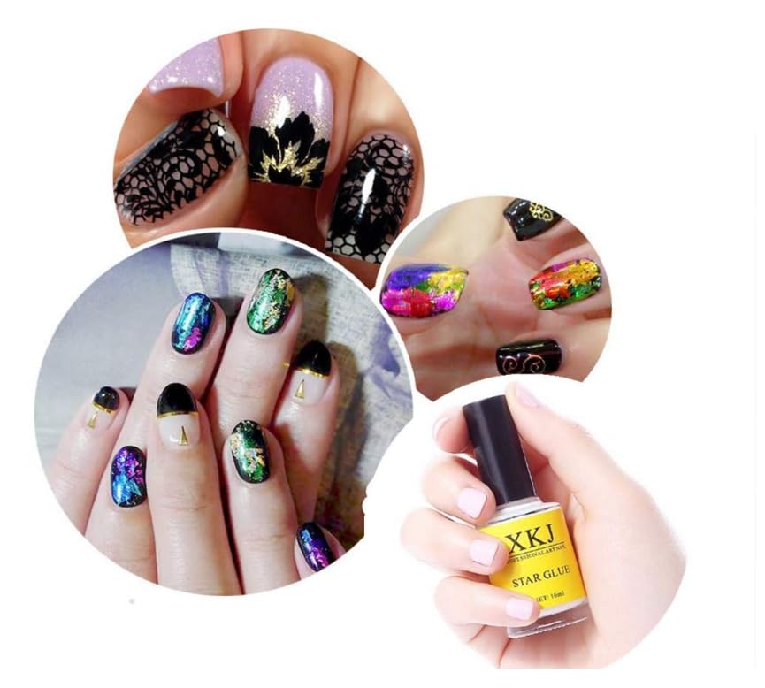Star Glue,Nail Art Glue, for Foil Sticker Nail Transfer Tips Decorations Adhesive White 16 ML/Bottles 4