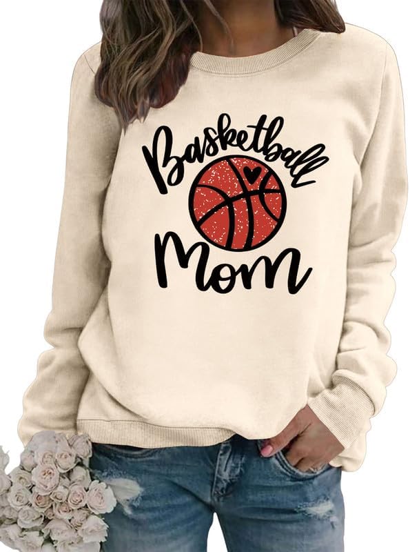 Women's Sweatshirt Basketball Mom Letter Print Long Sleeve Crew Neck Graphic Pullover Mom Life Casual Top Sport Shirt