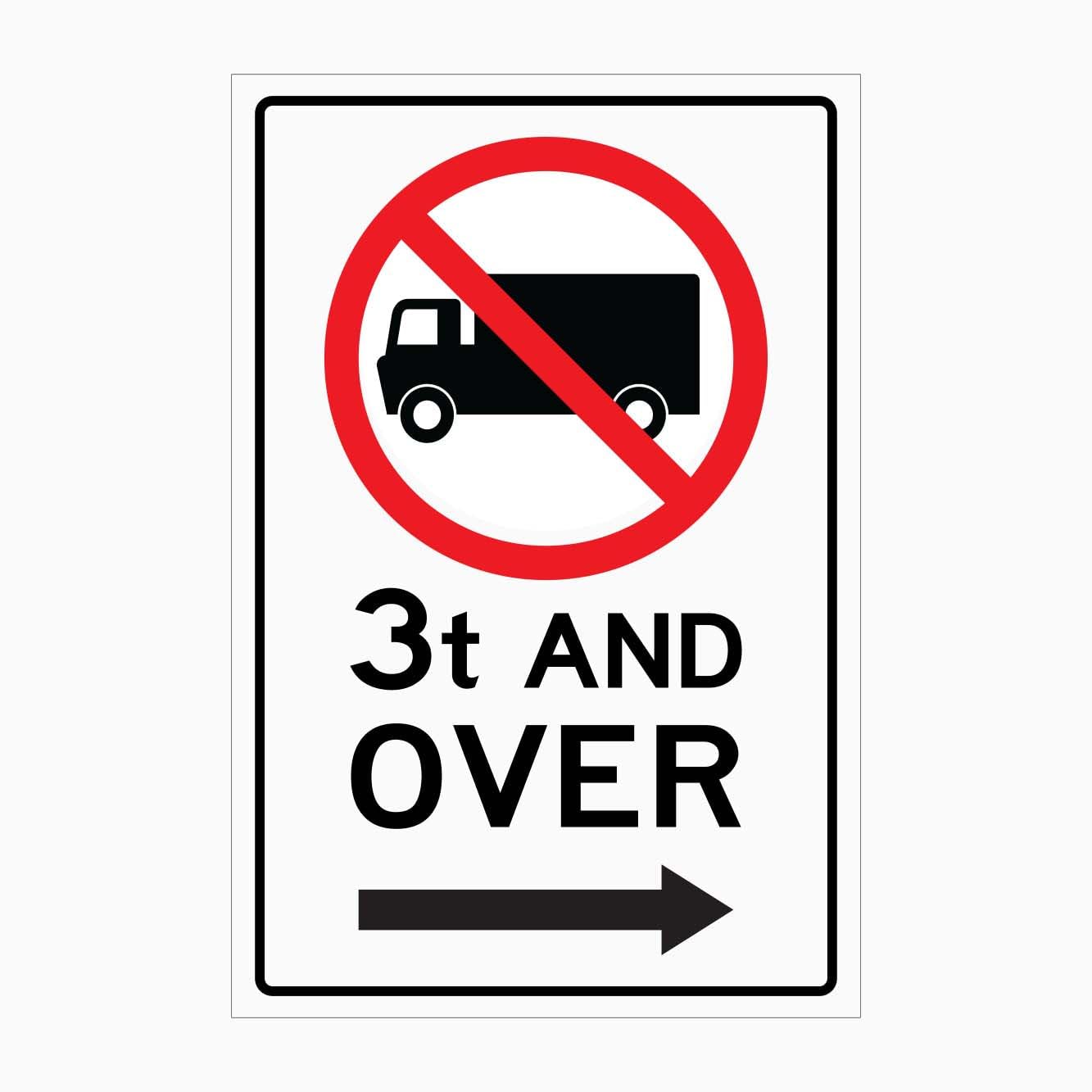 NO TRUCK 3T AND OVER Sign RIGHT ARROW Traffic Metal Tin Sign 8 x 12 inch for Industrial & Commercial Series