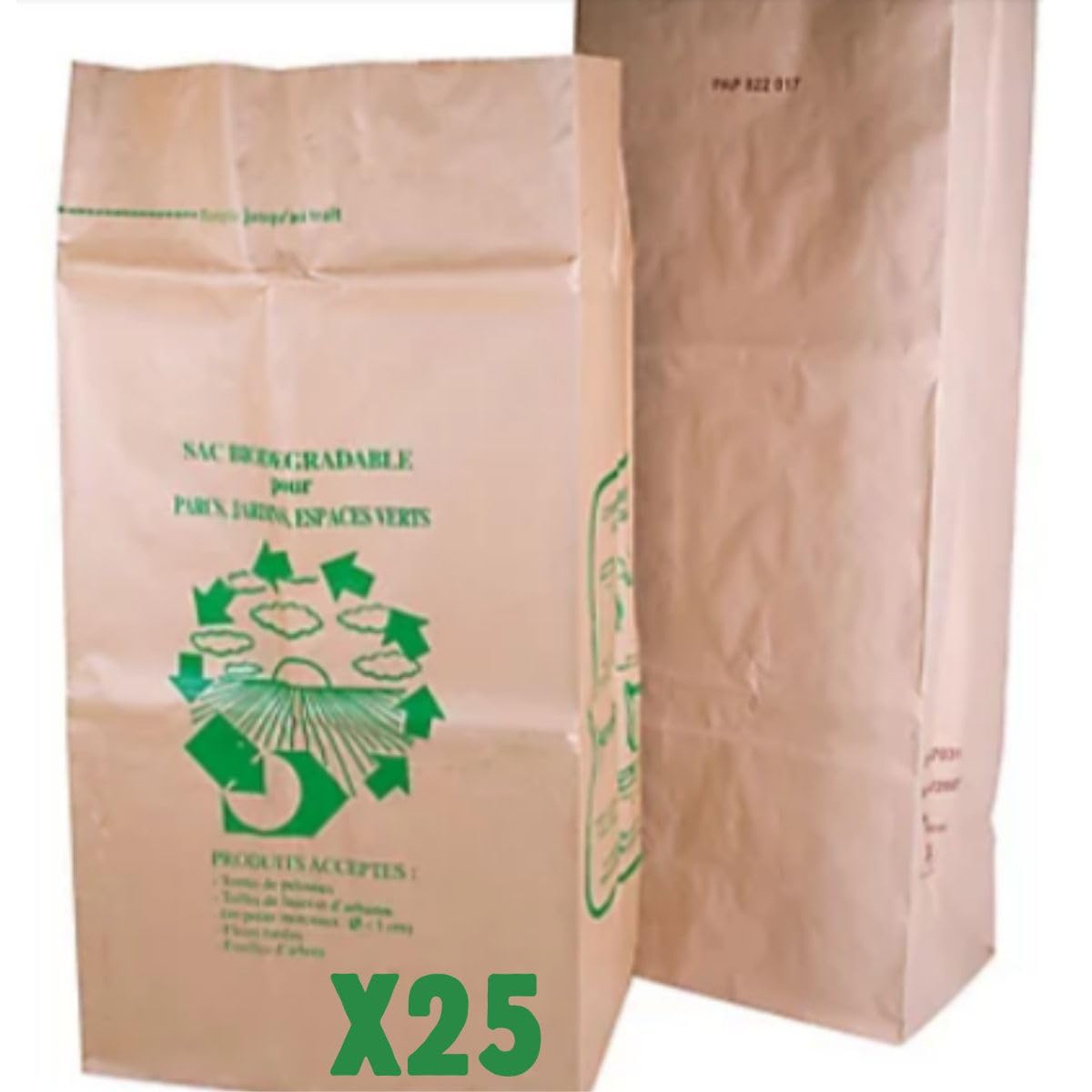Bolsa de residuos vegetal biodegradable | Lote ecológico de 25 bolsas de residuos verdes para jardín | vegetales: hojas, ramas, hierbas, orgánicas | Capacidad 100 L | Papel Kraft muy resistente |