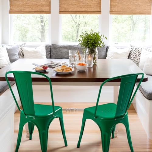 Image of Furmax Metal Dining Chair Indoor Outdoor Use Stackable Classic Trattoria Chair Chic Dining Bistro Cafe Side Metal Chairs Set of 4 (Green)