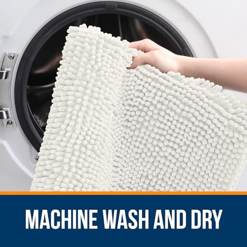 Image of OLANLY Bathroom Rugs Sets 2 Piece, Soft Absorbent Chenille Bath Mats and U-Shaped Contour Toilet Mat Area Rug Set, Machine Washable Bath Carpet, Home Decor Accessories(30 inchx20 inch+24 inchx20 inch, Ivory)