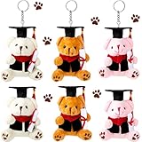 6 Pcs Bear Plush Toy Bear Keychains Mini Gift Bear Cute Stuffed Animals Keychains Bears Plush Dolls with Doctoral Hat for Kids Baby Shower Birthday Party, White Pink and Brown