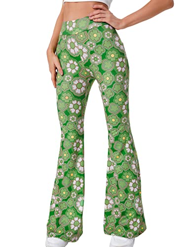 WDIRARA Women's Elastic High Waist Allover Print Floral Bell Bottom Flare Leg Long Pants4