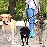 ETACCU Doppelte Leinen Freihandleinen Übungsleinen mit Rollleinen 3M für mittlere Hunde bis 50 Kg, Große Hunde Robuste Rutschfester Griff, Ohne Verwicklung, Reflektierende (Schwarz)