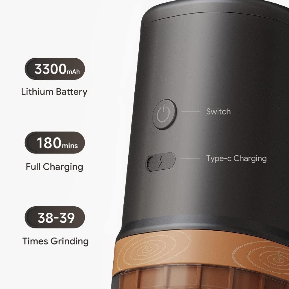 Portable Automatic Coffee Grinder, 3 in 1 Cordless Coffee Grinder Electric, USB Rechargeable Coffee Bean Grinder with Stainless Steel Burr Long Battery Life