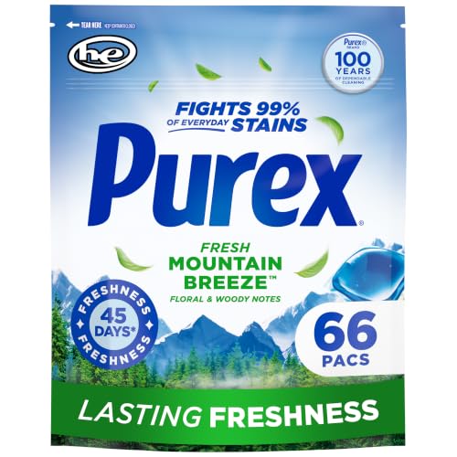 Purex Fresh Mountain Breeze Laundry Detergent Pacs, 66 Count, Pre Measured Pacs