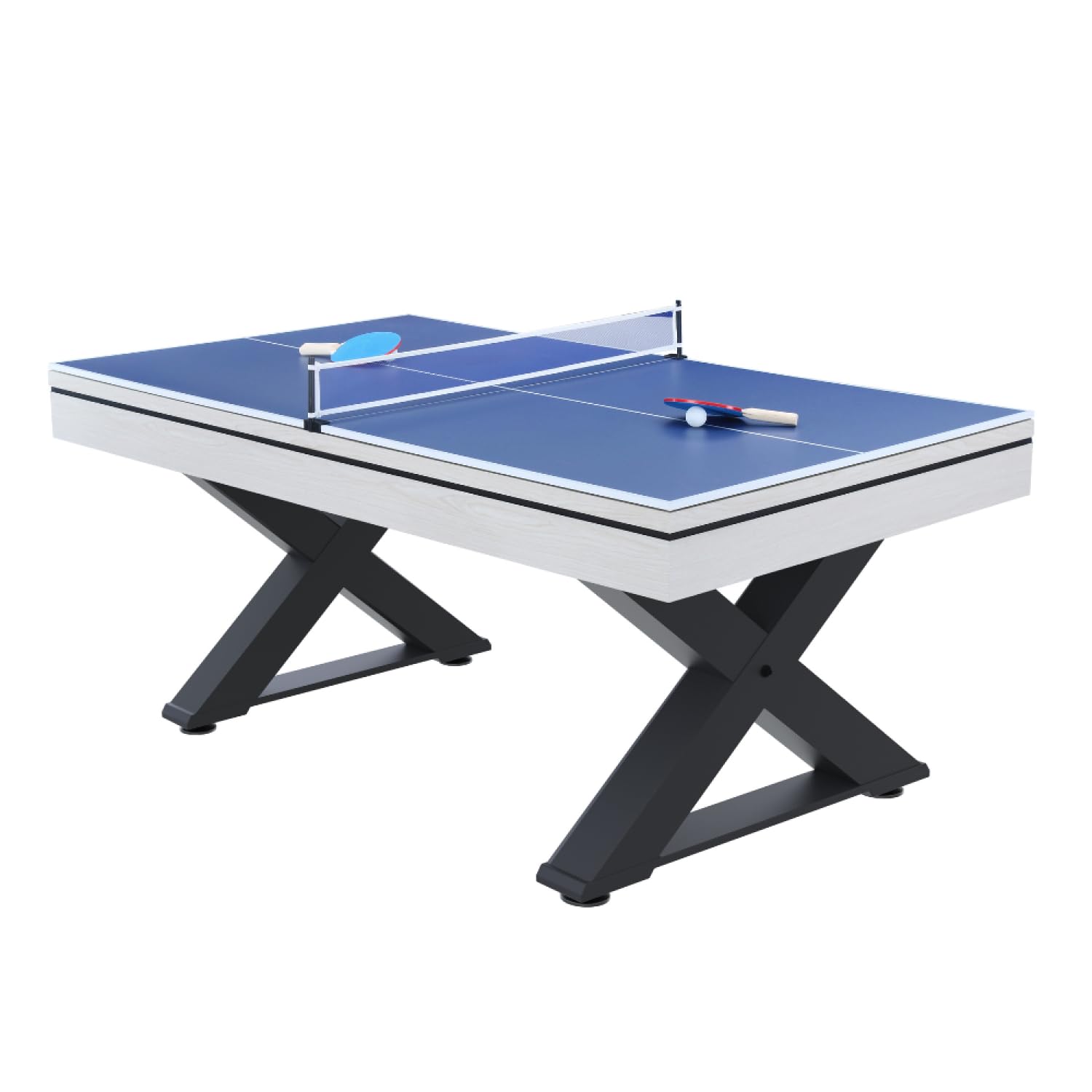 Concept-Usine | Mesa multijuego 3 en 1 de Billar y Ping-Pong Texas + Accesorios | Diseño Moderno de Madera Blanca | Mesa de Juego o Comedor | Materiales de Calidad | en Familia o Amigos
