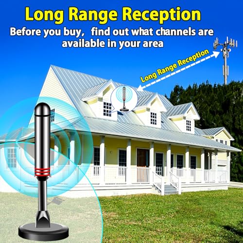 Image of Digital TV Antenna for Smart TV Indoor,TV Antenna with Strong Magnetic Base, 360&150 Mlies Long Range Reception HD TV Antenna for Local Channels, Easy Installation Antenna for 9.7FT Cable